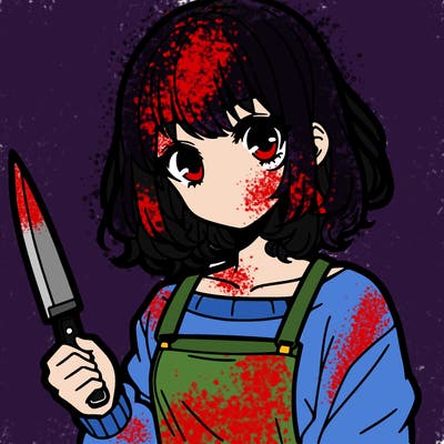 a manga girl holding a knife