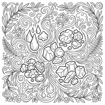 Immerse yourself in the captivating world of aromatic resins with this beautiful coloring template. Featuring frankincense, myrrh, and benzoin amidst swirling patterns and botanical elements, it promises a truly enchanting coloring experience.
