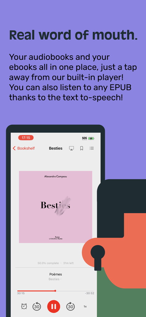Cantook by Aldiko app displaying its built-in audiobook player and text to speech feature