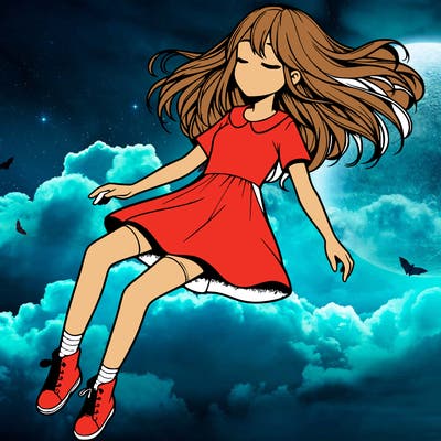 realistic girl floating