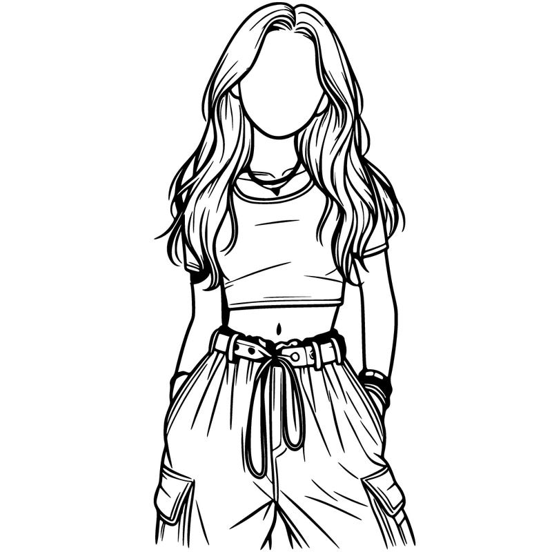 realistic girl with baggy pants and croptop