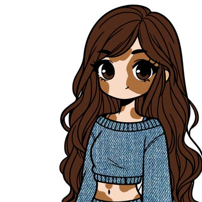 girl with long hair and a crop top with a sweater