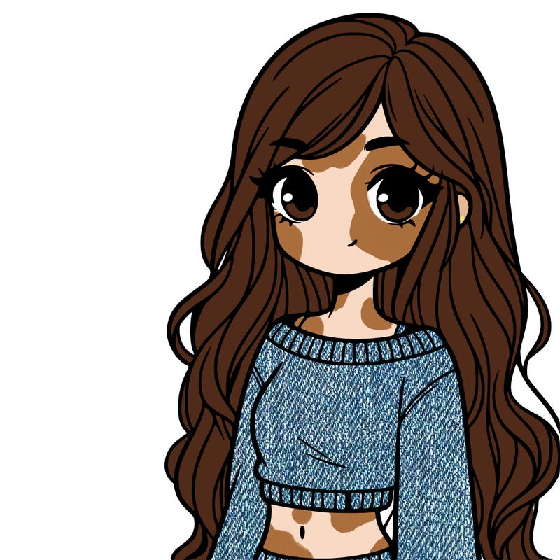 girl with long hair and a crop top with a sweater