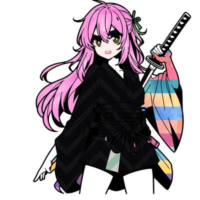anime girl with sword and cool pose