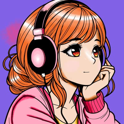 a realistic girl listening to music