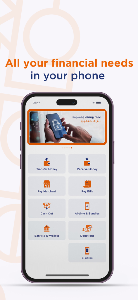 ONE Cash: Digital Wallet - Interface do aplicativo de carteira digital ONE Cash mostrando vários serviços financeiros