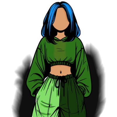 realistic girl faceless with baggy pants and a crop top