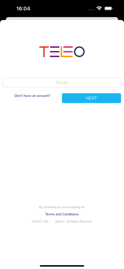 TELEO App - TELEO小児がん教育アプリのログイン画面。メールログインフィールドが表示されています。