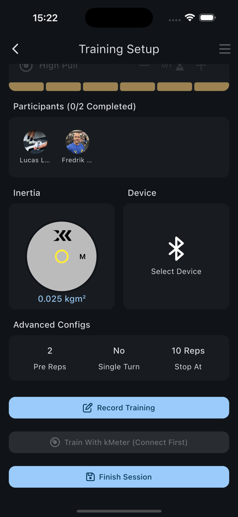 Exxentric 2.0 - Interfaz de configuración de entrenamiento en la aplicación Exxentric 2.0 para la configuración de entrenamientos de cadencia