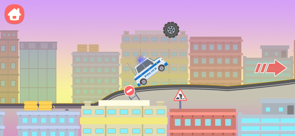 TAYO The Brave Cars - Pat the police car driving through a cartoon city in the Tayo The Brave Cars app