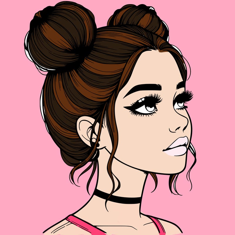 realistic girl with buns on the top of her head