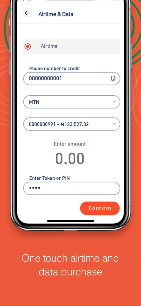 TITAN TRUST MOBILE BANKING - Interface of the Titan Trust Mobile Banking app showing the screen for purchasing airtime and data for Nigerian mobile networks.