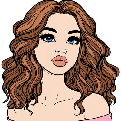 realistic girl with wavy hair and lips
