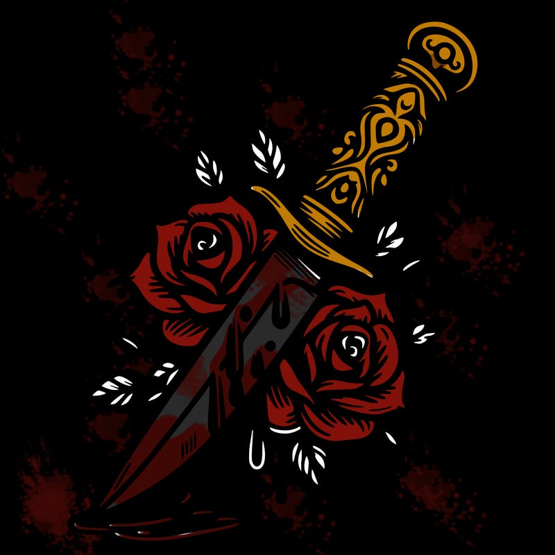 knife with roses and thorns and blood
