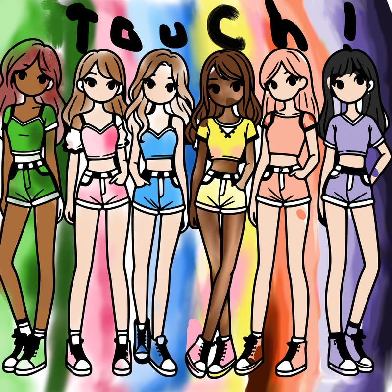 a group of girls wearing crop tops and shorts