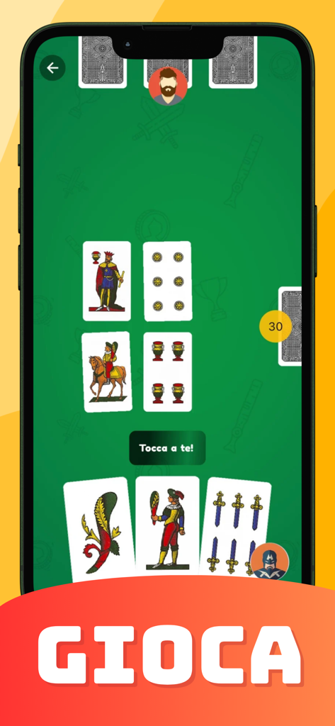 Scopa e Scopone gioco di carte - Gameplay mobile di Scopa e Scopone con carte tradizionali italiane su un tavolo virtuale verde