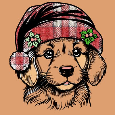 realistic dog wearing a santa hat