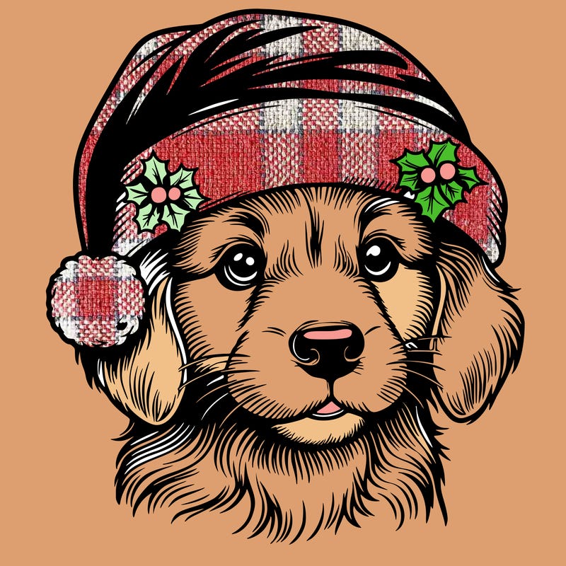 realistic dog wearing a santa hat