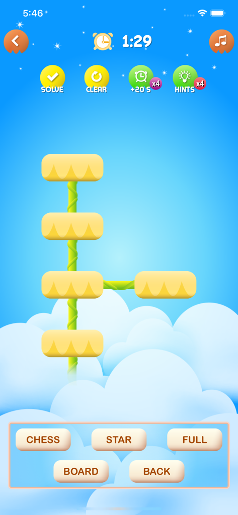 BranchWordy - Gameplay screen of BranchWordy showing word tiles and a branch structure against a blue sky background
