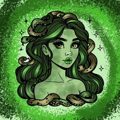 realistic girl with snakes as hair