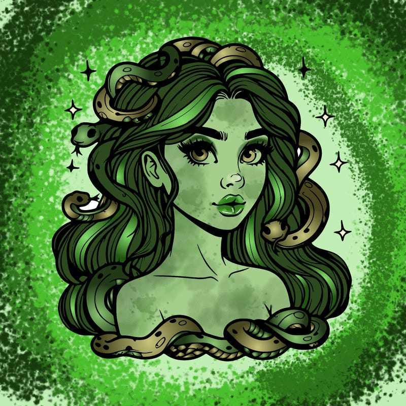 realistic girl with snakes as hair