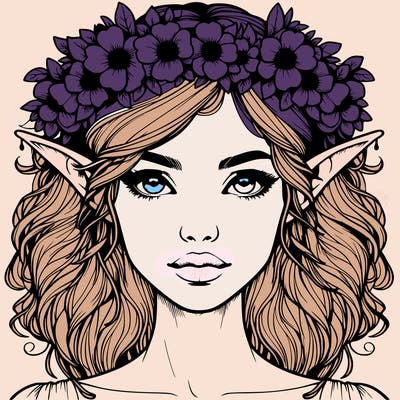 realistic female elf with flower crown