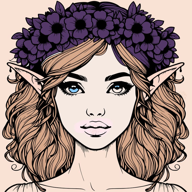realistic female elf with flower crown