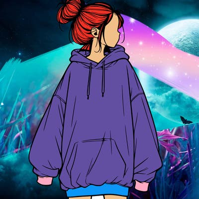 realistic girl with a oversized sweatshirt on and a bun
