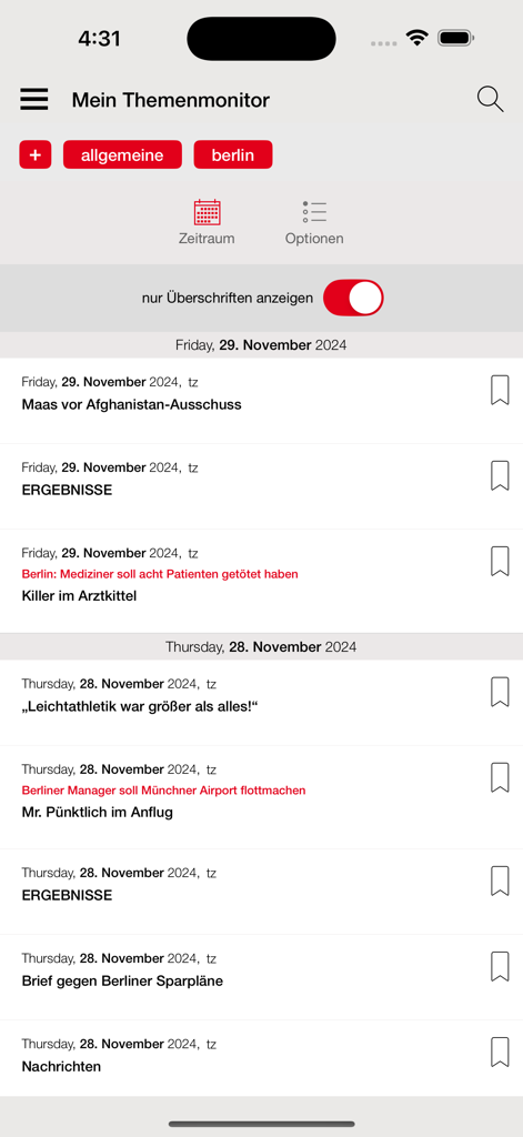 News headline list in the tz ePaper app topic monitor feature