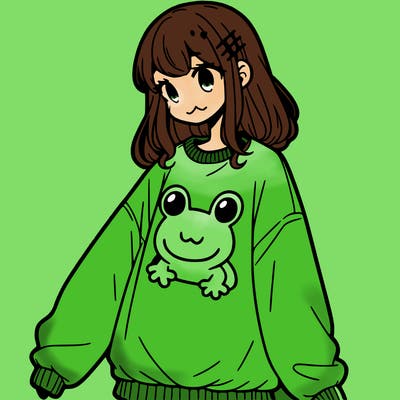 girl wearing frogging sweatshirt