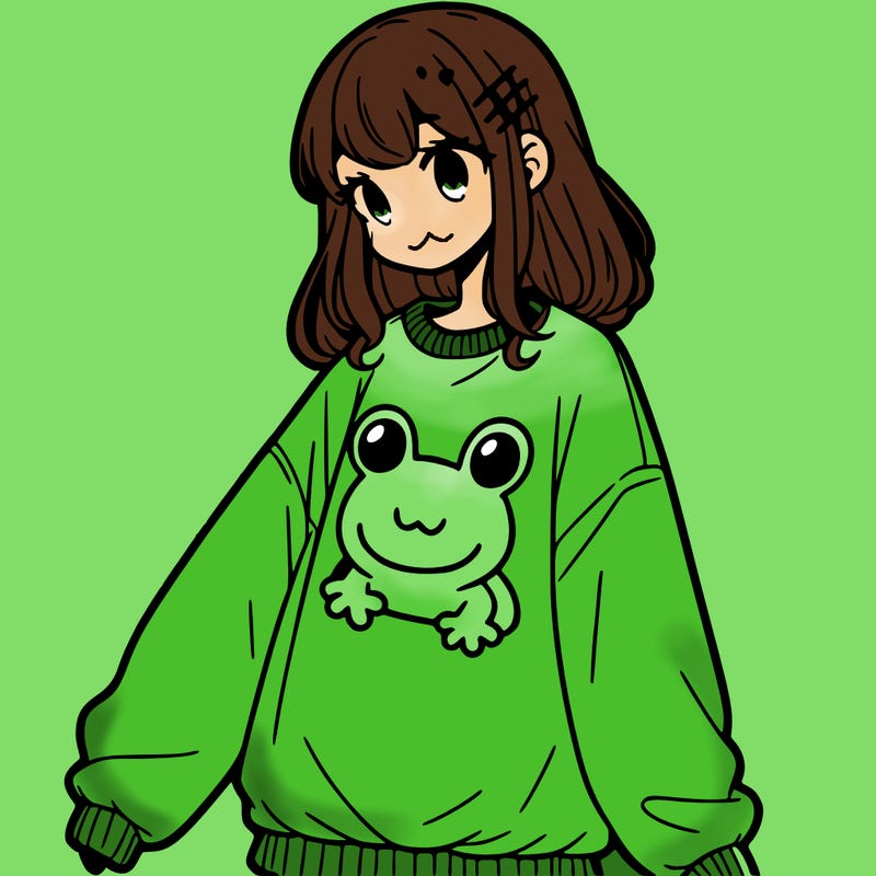 girl wearing frogging sweatshirt