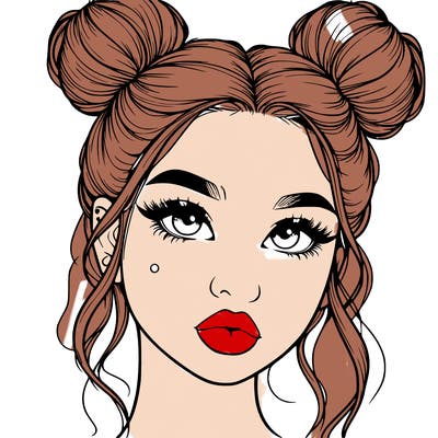 realistic girl with two buns on her hair and lips
