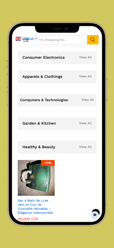 Msugu Shopping - Msugu Shopping mobile app interface showing product categories and a luxury green handbag