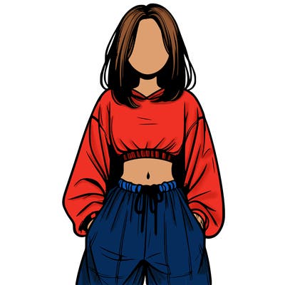 realistic girl faceless with baggy pants and a crop top