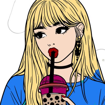 aesthetic realistic girl drinking boba
