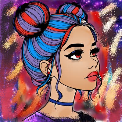 realistic girl with buns on the top of her head