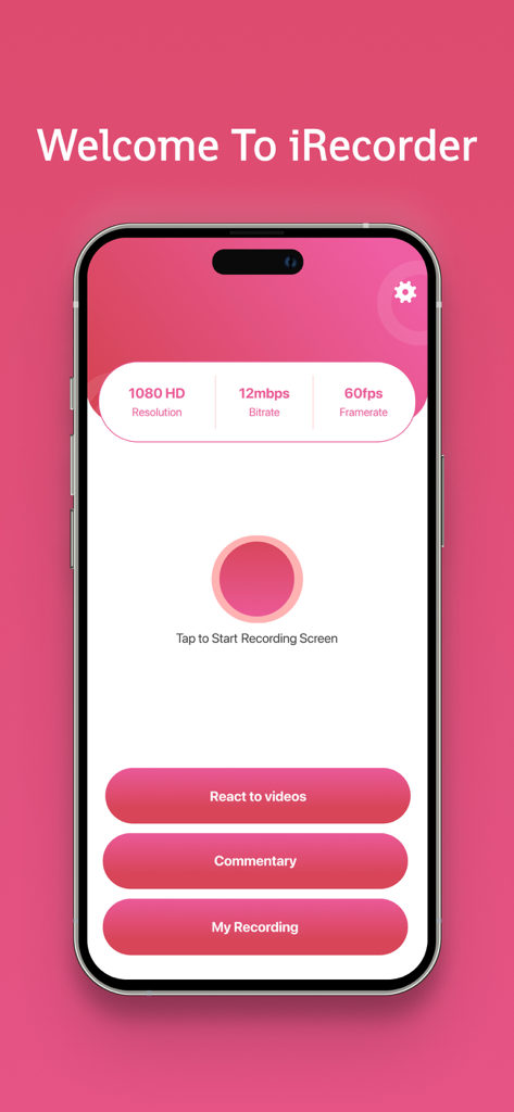 Screen Recorder - iRecorder - Main interface of iRecorder screen recorder app showing record button and video quality settings