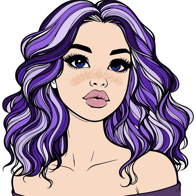 realistic girl with wavy hair and lips