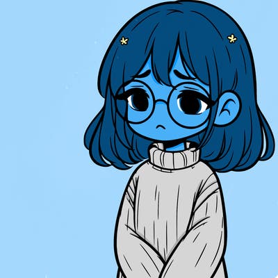 sad girl with glasses in a sweater