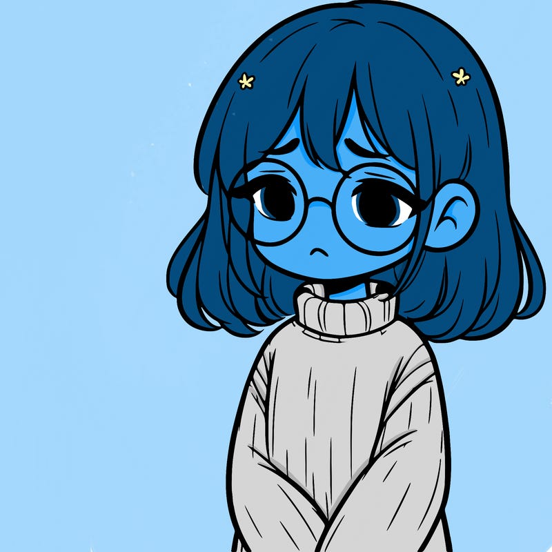 sad girl with glasses in a sweater