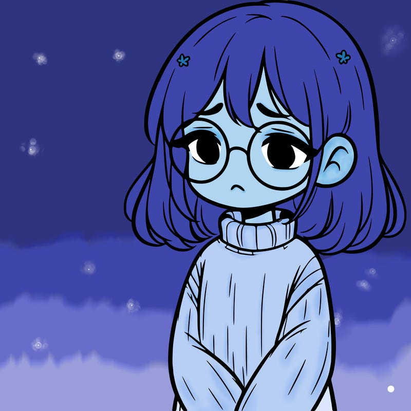 sad girl with glasses in a sweater