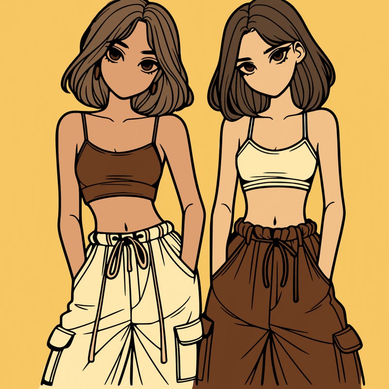 two girls with crop top with baggy pants