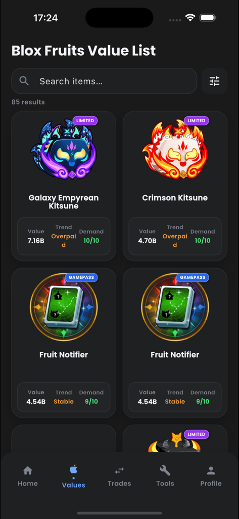 Blox Fruits: Values & Trades - Blox Fruits-Werteliste mit Marktpreisen und Nachfrage nach seltenen Früchten