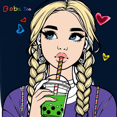realistic girl with braided hair drinking boba