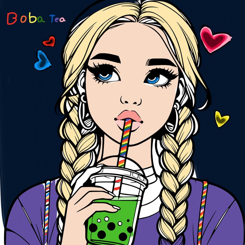 realistic girl with braided hair drinking boba