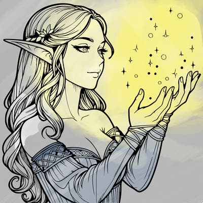 realistic elf girl doing magic