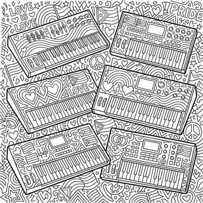 Celebrate the vibrant spirit of Pride Month with this unique digital synthesizer coloring page. Immerse yourself in a world of music and love, bringing these instruments to life with your favorite colors and personal expression.