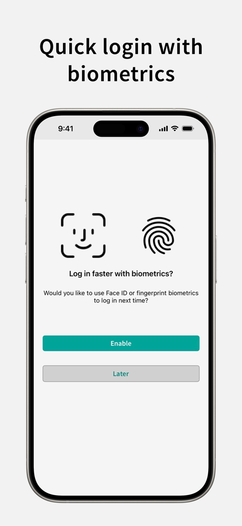 Max Drilling - Pantalla de inicio de sesión biométrico de Max Drilling con iconos de Face ID y huella dactilar