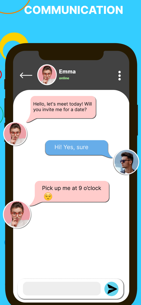 Direct messaging interface in the Wamba dating app showing two users arranging a date.