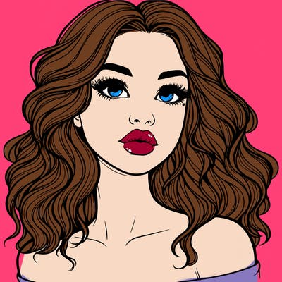realistic girl with wavy hair and lips